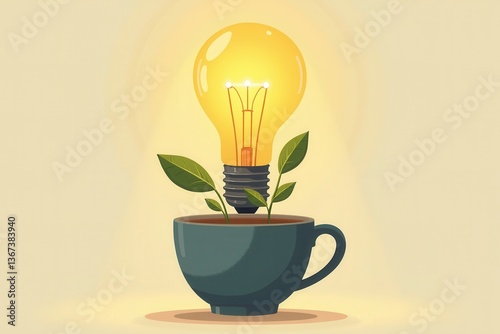 Obraz na płótnie Creative concept of light bulb growing coffee cup w salonie
