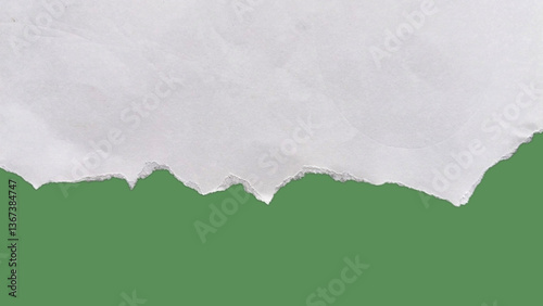 Ripped white paper isolated torn page on green background for chroma key