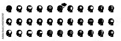 Mental Health and Wellbeing. Icons of thinking and psychological state. 
