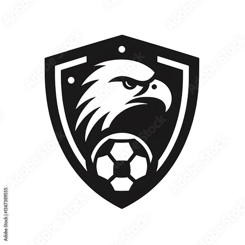 Football team logo - Eagle head and soccer ball inside the shield.
