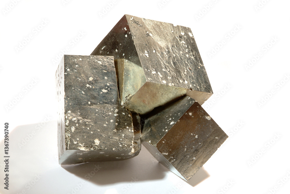 Mineral Pyrite, Three interpenetrating twin crystals. Largest cr Mineral Pyrite, Three interpenetrating twin crystals. Largest cr
