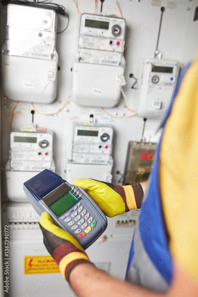 Technician reading consumption and charging on a wireless electr