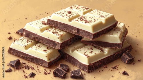 pile of white chocolate bar isolated,cartoon illustration style