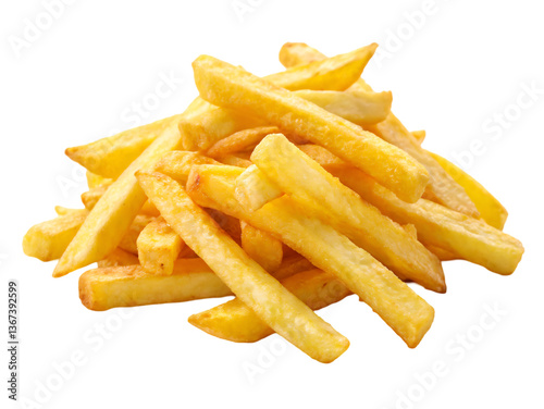 Golden Crispy French Fries Isolated on White Background
