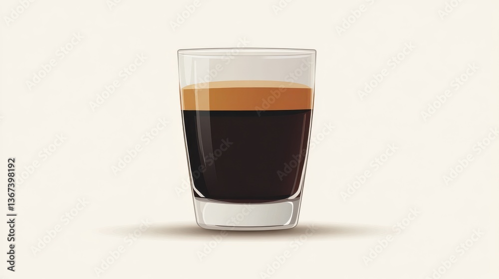 Glass of Rich Espresso with Crema Layer on Top, Isolated on Light Beige Background, Ideal for Coffee Lovers and Beverage Enthusiasts Stock Photography Needs Glass of Rich Espresso with Crema Layer on Top, Isolated on Light Beige Background, Ideal for Coffee Lovers and Beverage Enthusiasts Stock Photography Needs