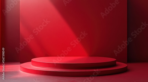 png red podium isolated on transparent 3d background with empty product display pedestal platform stage