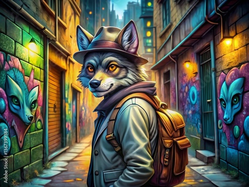 Cartoon Wolf Urban Explorer: Graffiti Alley Adventure