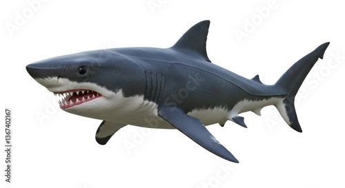 Isolated Realistic Great White Shark with Open Mouth