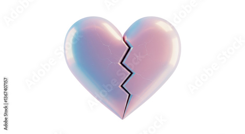 Isolated Iridescent Broken Heart Reflecting Light