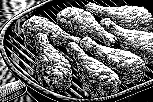 boasted crispy fried chicken hand drawn sketch black and white illustration fast food
