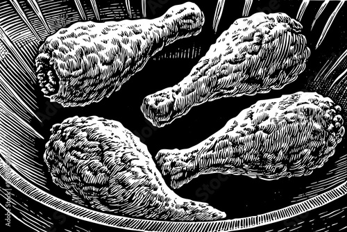 boasted crispy fried chicken hand drawn sketch black and white illustration fast food