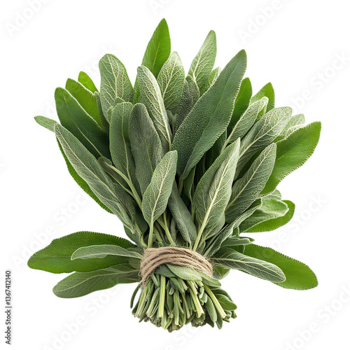 A Bunch of Fresh Sage Leaves Isolated on Transparent Background