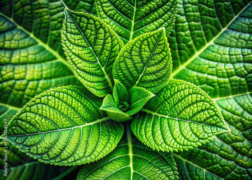 Fototapeta premium Close-up Green Leaves Fuzzy Hollow Center Macro Nature Photography