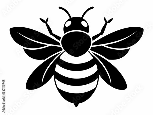 Honey Bee Silhouette - Black & White Vector. Bee Outline, Realistic Bee Silhouette - EPS