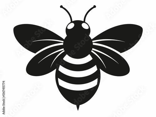Honey Bee Silhouette - Black & White Vector. Bee Outline, Realistic Bee Silhouette - EPS