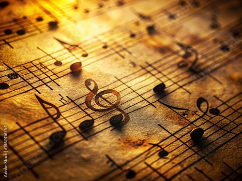 Wallpaper Mural Close-up Macro Shot of Musical Notation on a Vintage Sheet Music Score Torontodigital.ca