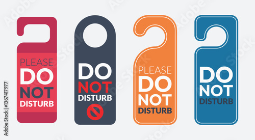 Do not disturb door hanger signs of hotel room. Please do not disturb hotel design black color. Vector illustration.
