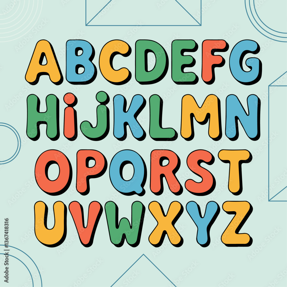 Cute colorful hand drawn summer font with shadows Cute colorful hand drawn summer font with shadows