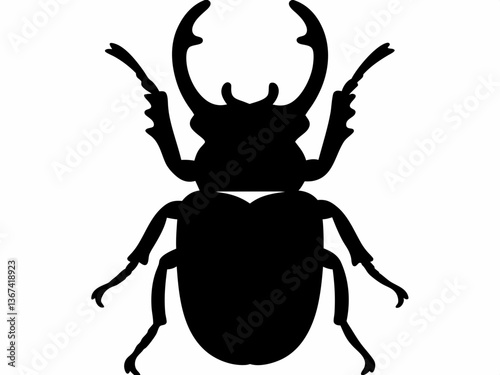 Black Stag Beetle vector. Hercules-beetle vector illustration,black silhouette