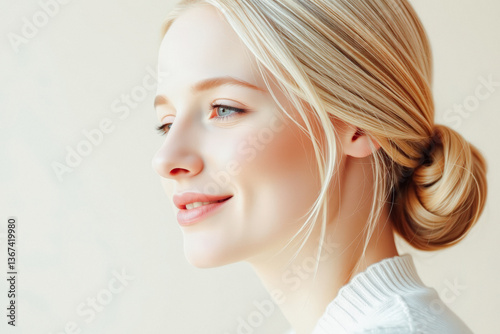 Smiling Woman with Blonde Hair in Natural Light