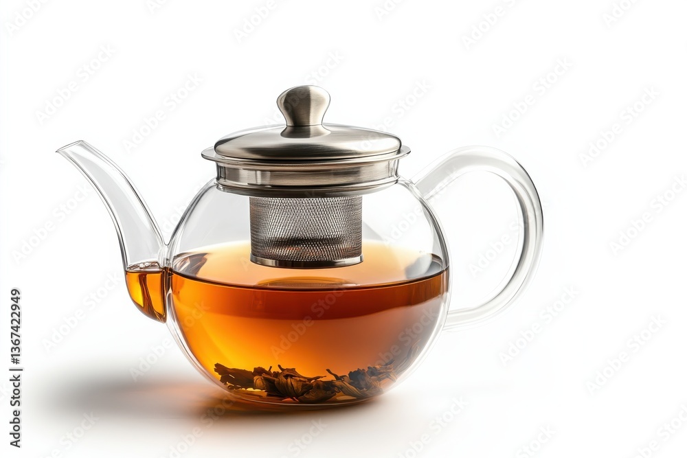 Elegant glass teapot steeping aromatic herbal tea in a minimalist setting at home isolated on transparent background Elegant glass teapot steeping aromatic herbal tea in a minimalist setting at home isolated on transparent background