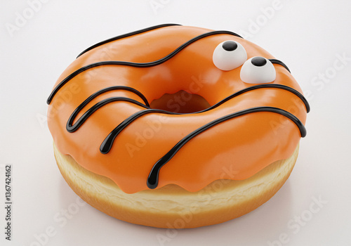 single and arrangement  glazed, sprinkle, chocolate glazed doughnut on a plate on white background 