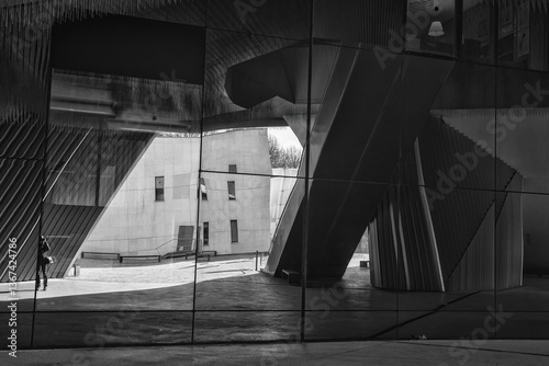 Paris Philharmonic building in black and white photo