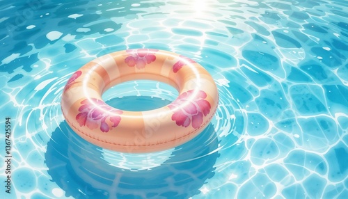 Inflatable Ring Pool Float with Floral Pattern