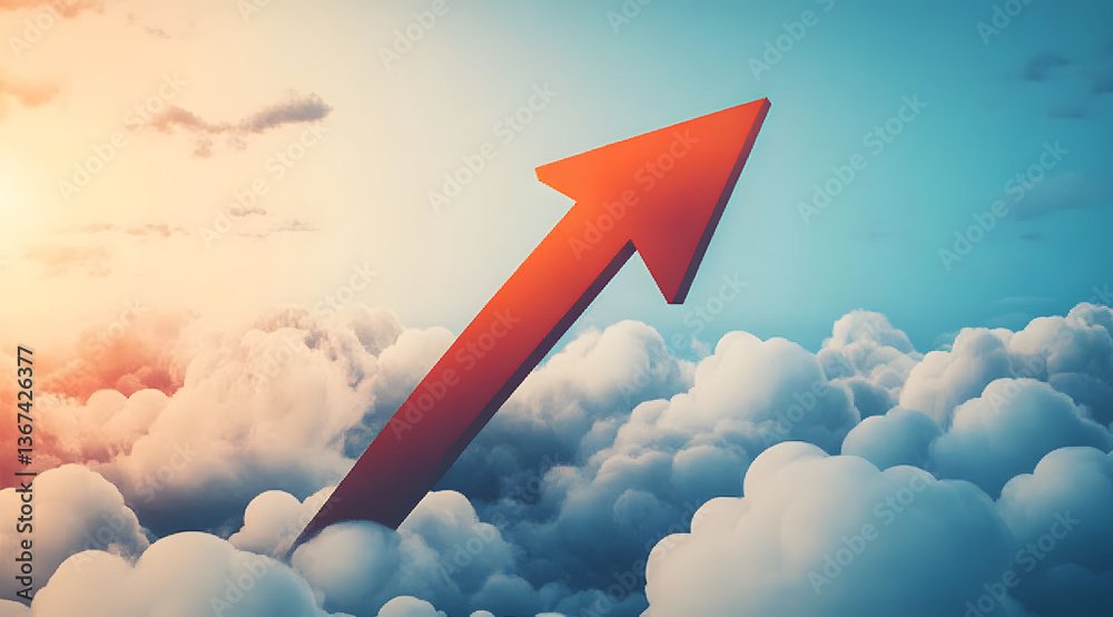 Fototapeta premium Inspiration for growth arrow rising through clouds business landscape graphic design motivational environment