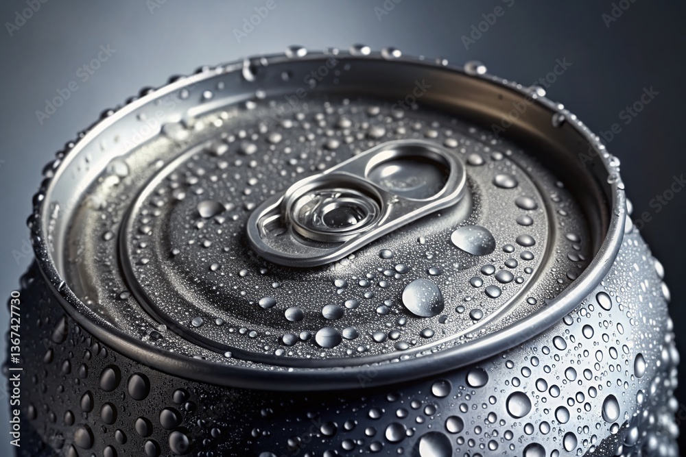 Cold Aluminum Can with Condensation - Refreshing Drink Stock Photo Cold Aluminum Can with Condensation - Refreshing Drink Stock Photo