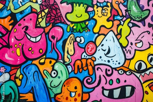 Wallpaper Mural Vibrant cartoon monsters in abstract chaos. Neural network AI generated Torontodigital.ca