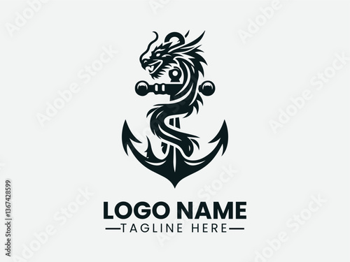 Wallpaper Mural Dragon Anchor Vector Logo Design, Mythical Dragon Anchor Logo Torontodigital.ca