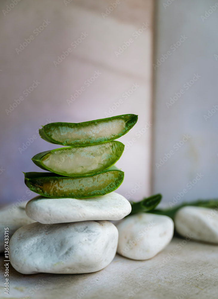 Fototapeta premium Aloe vera leaves on shadows background