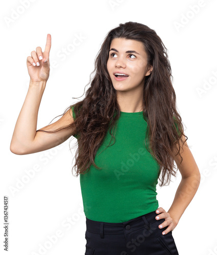 Portrait of a beautiful young woman thinking, isolated on white background