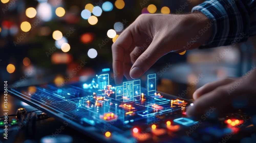 Hands interacting with a glowing digital circuit board showcasing advanced technology connectivity and the future of electronics and computer engineering Hands interacting with a glowing digital circuit board showcasing advanced technology connectivity and the future of electronics and computer engineering