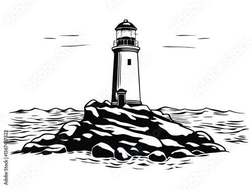 White beacon tower guides marine navigation along the ocean coastline
