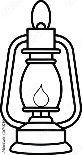 kerosene light outline coloring book page, kerosene light line art vector