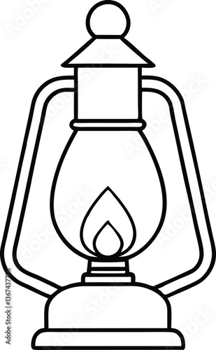kerosene light outline coloring book page, kerosene light line art vector