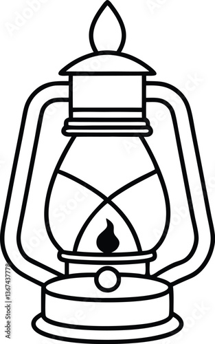 kerosene light outline coloring book page, kerosene light line art vector