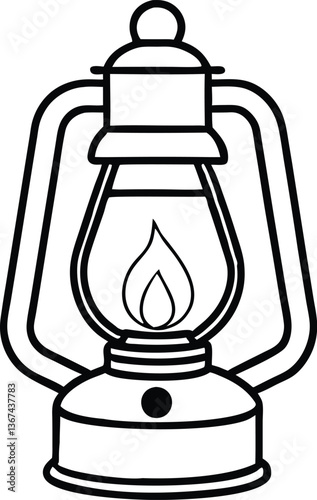 kerosene light outline coloring book page, kerosene light line art vector