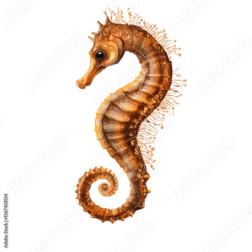 Vibrant fiery seahorse illustration with intricate details on transparent background.