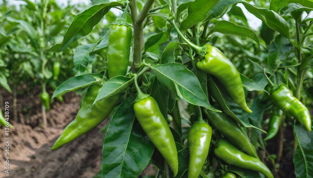 Green Chilli in field ready to harvesting, Green Chili growing in field Green Chilli in field ready to harvesting, Green Chili growing in field