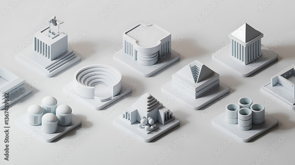 Abstract minimalist architectural icons Geometric stylized buildings Modern clean design Abstract minimalist architectural icons Geometric stylized buildings Modern clean design