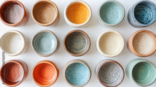 Artisan Ceramic Bowls Collection Earthy Tones Speckled Pattern White Background