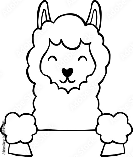 Cute Alpaca Llama Border Frame Decor Frame Character Cartoon Valentine Element Outline