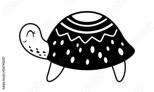 Black and white cute turtle isolated doodle. Hand drawn vector illustration in flat style