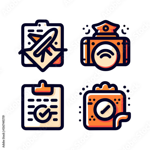 Icon set representing tools for photography and design. Vintage Label Mockup  