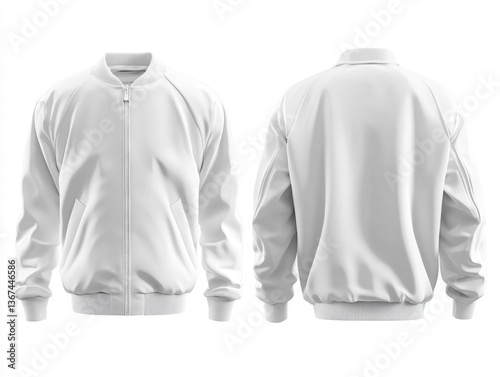Stylish white bomber jacket showcasing modern design and simplicity