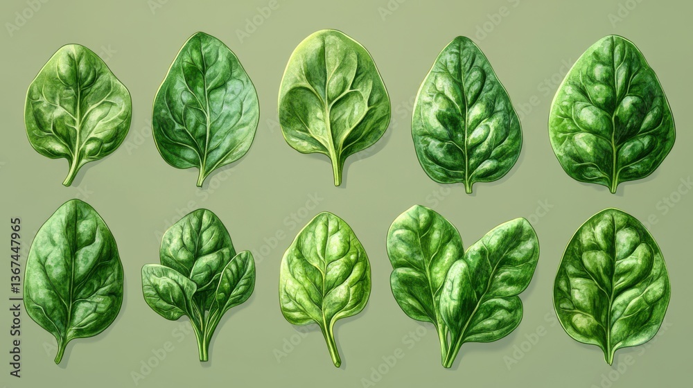 Fototapeta premium spinach leaf isolated,cartoon illustration style