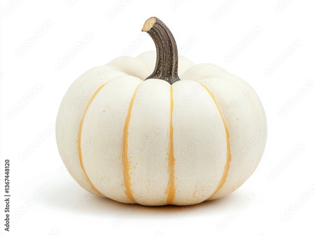 White pumpkin stands out with striped design on a plain background White pumpkin stands out with striped design on a plain background